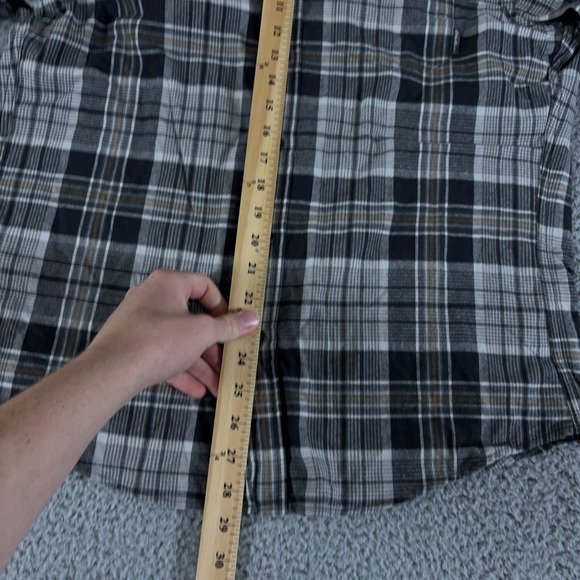 LOT OF 2 Eddie Bauer Shirt Mens Medium Gray Plaid Flannel Button Outdoor Hiking - Picture 3 of 12